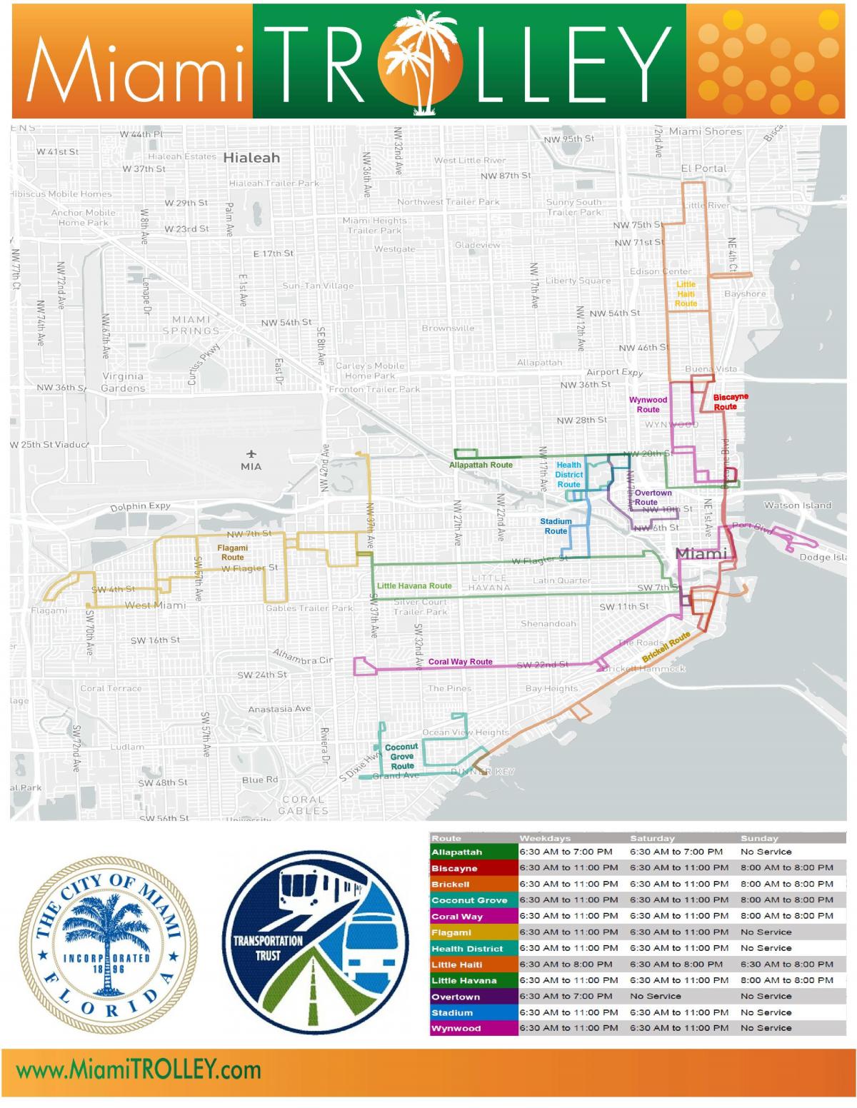 Карта троллейбусных станций Майами